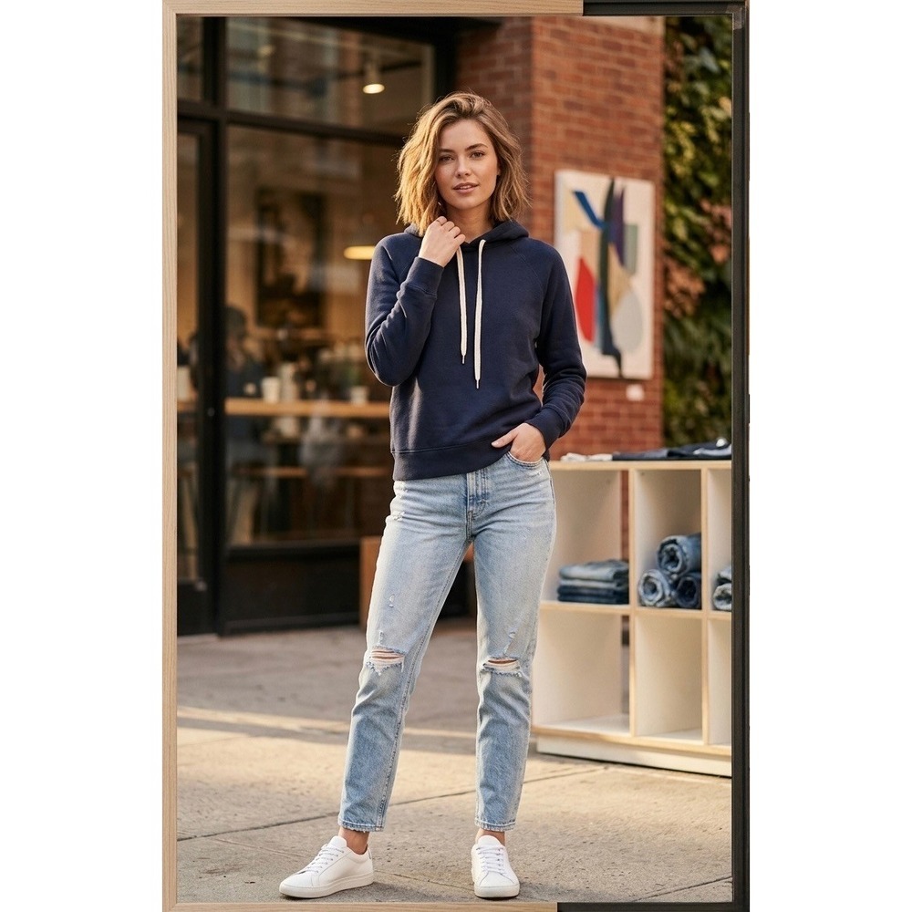 FRAME Navy Blue Raglan Cotton Blend Fleece Hoodie Sweatshirt LWAC0264 Mens XS